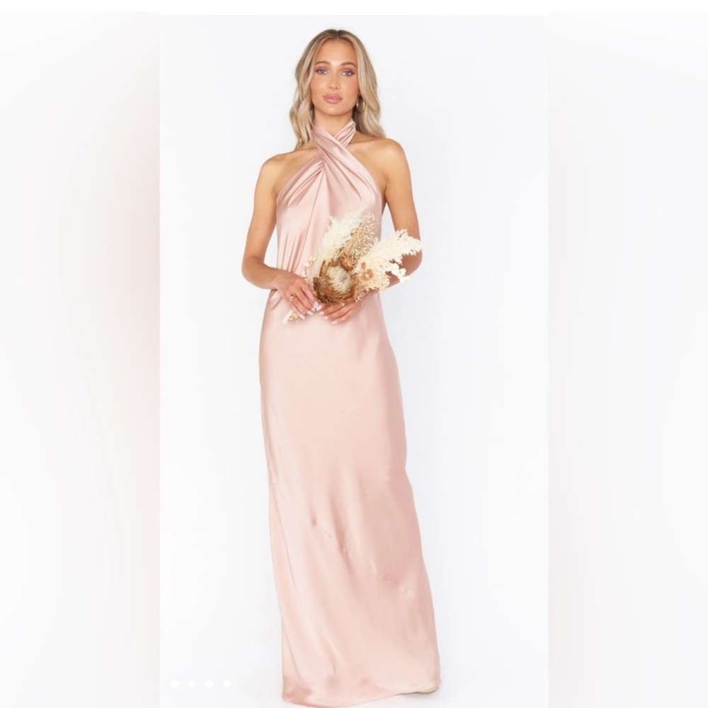 Show me Your Mumu Pink‎ Satin Jasmine  twist Halter Maxi Bridesmaid Gown XL